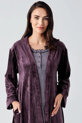Ruffle 3-Pieces Maternity & Nursing Pajamas With Velvet Robe Plum - 23109