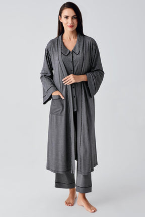 Baby Collar 3-Piece Maternity-Nursing Pajama & Robe Set Black - 23111