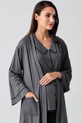Baby Collar 3-Piece Maternity-Nursing Pajama & Robe Set Black - 23111