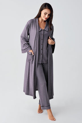 Baby Collar 3-Piece Maternity-Nursing Pajama & Robe Set Purple - 23111