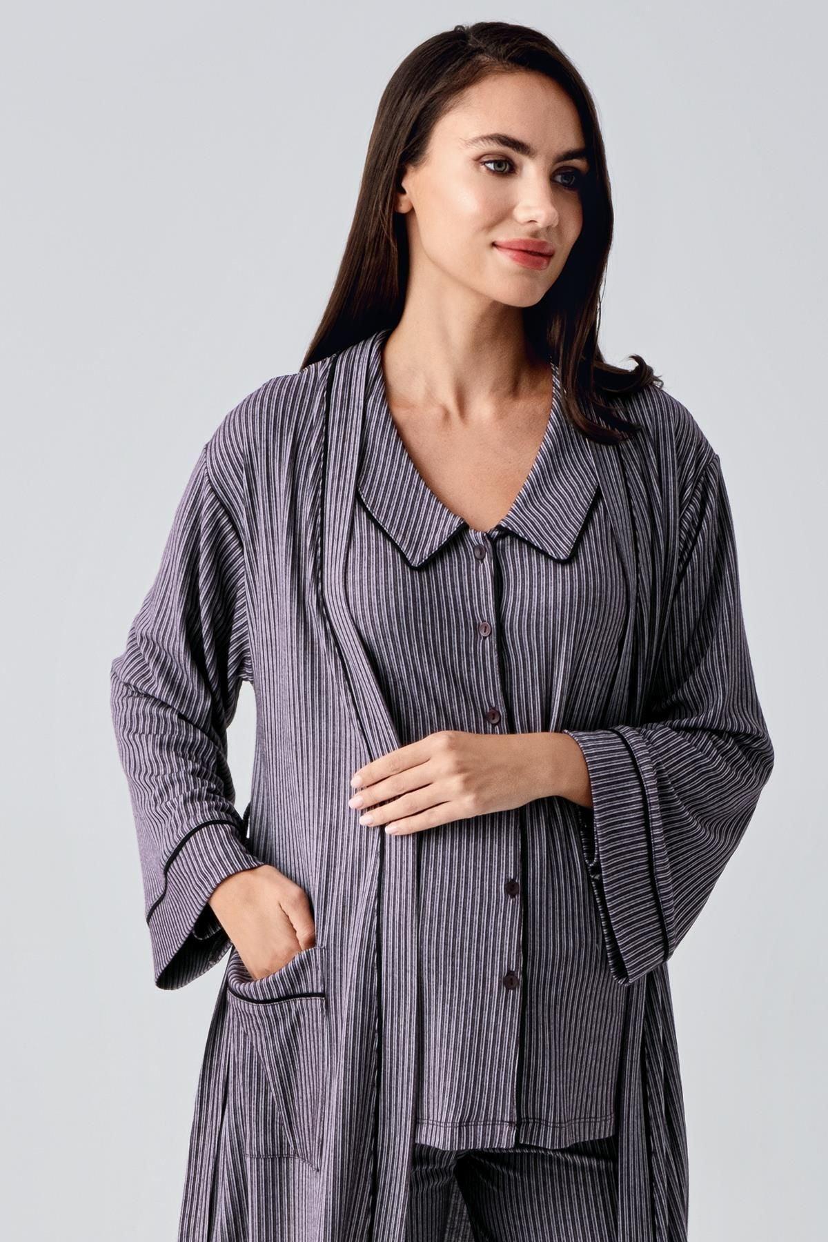 Baby Collar 3-Piece Maternity-Nursing Pajama & Robe Set Purple - 23111
