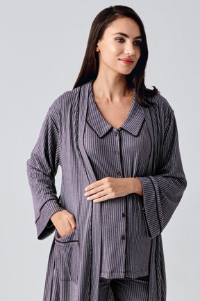 Baby Collar 3-Piece Maternity-Nursing Pajama & Robe Set Purple - 23111