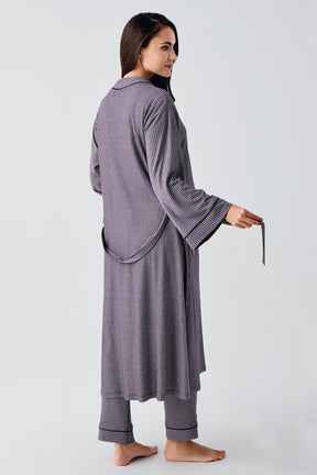 Baby Collar 3-Piece Maternity-Nursing Pajama & Robe Set Purple - 23111