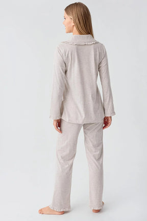 Cotton Melange 3-Piece Maternity-Nursing Pajama & Flywheel Arm Robe Set Beige - 23112