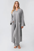 Cotton Melange 3-Piece Maternity-Nursing Pajama & Flywheel Arm Robe Set Grey - 23112