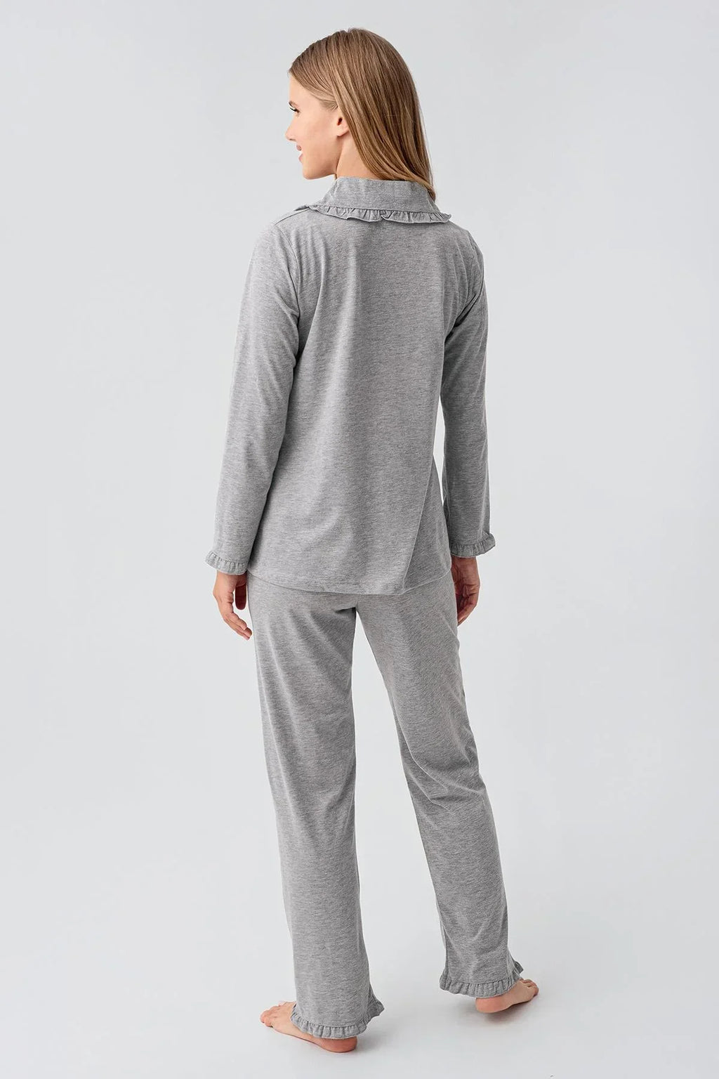Cotton Melange 3-Piece Maternity-Nursing Pajama & Flywheel Arm Robe Set Grey - 23112