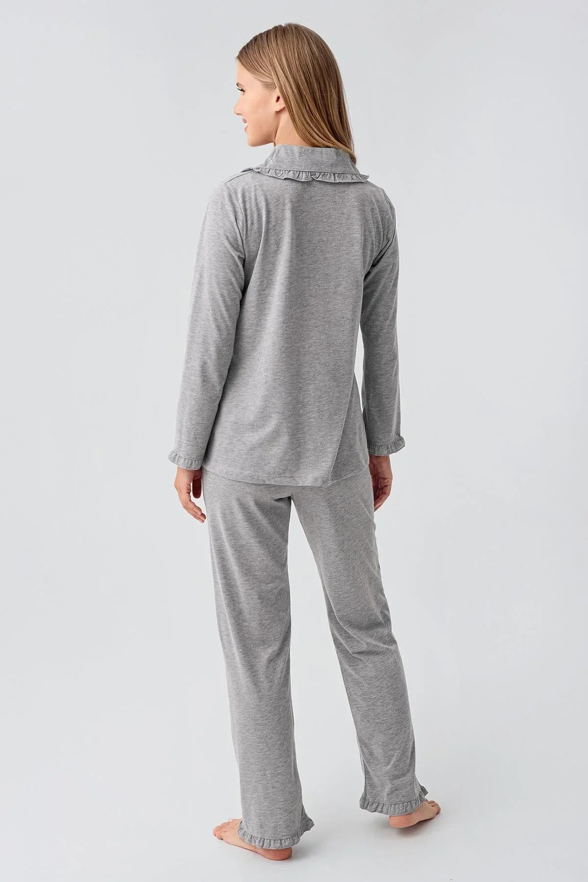 Cotton Melange 3-Piece Maternity-Nursing Pajama & Flywheel Arm Robe Set Grey - 23112
