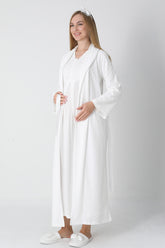 Guipure Collar Maternity-Nursing Nightgown & Jacquard Robe Set Ecru - 2311