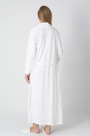 Guipure Collar Maternity-Nursing Nightgown & Jacquard Robe Set Ecru - 2311