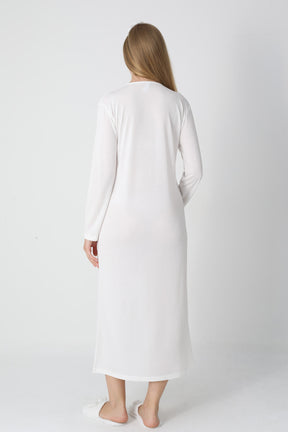 Guipure Collar Maternity-Nursing Nightgown & Jacquard Robe Set Ecru - 2311