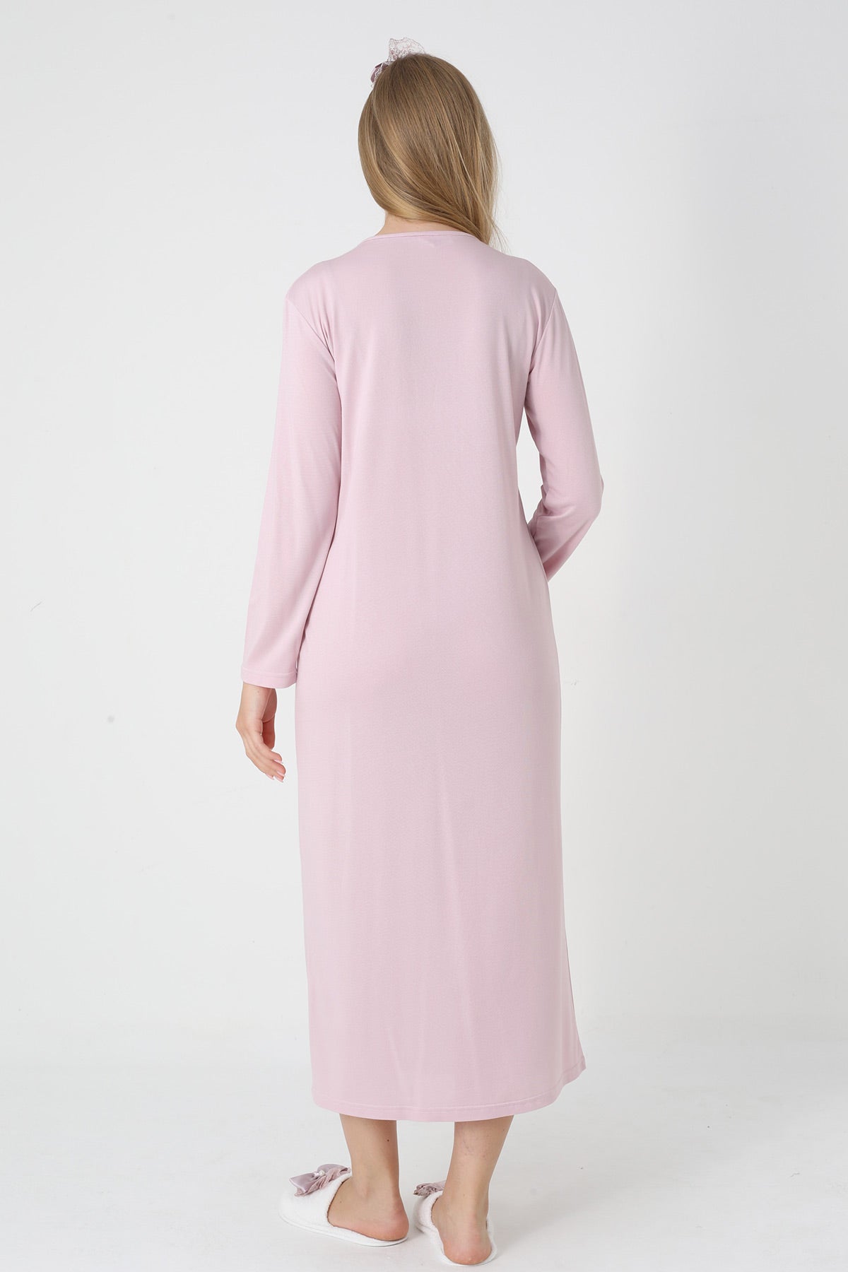 Guipure Collar Maternity-Nursing Nightgown & Jacquard Robe Set Powder - 2311