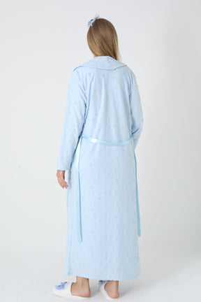 Lace Collar Maternity-Nursing Nightgown & Polka Dot Jacquard Robe Set Blue - 2312