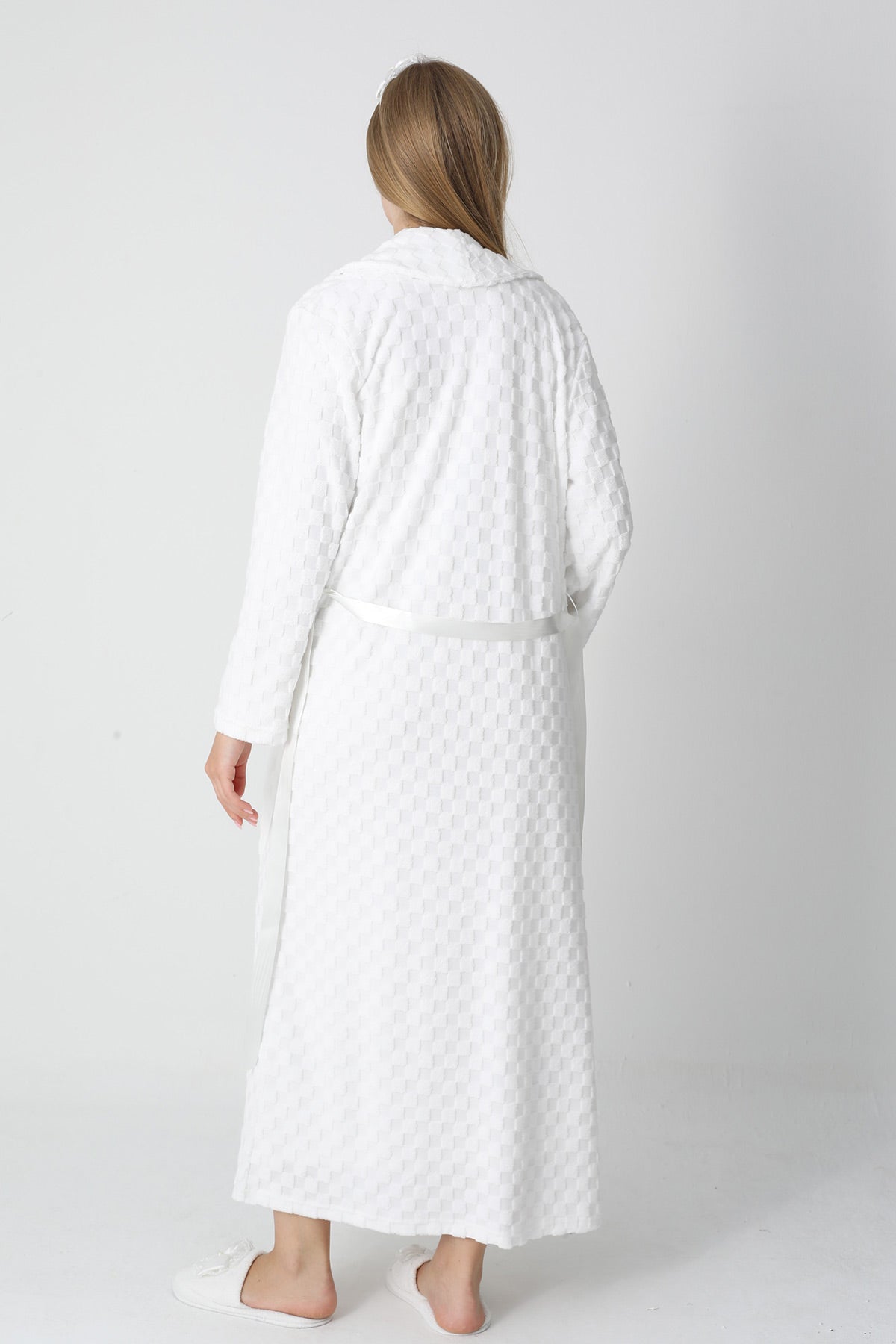 Lace Collar Maternity-Nursing Nightgown & Square Jacquard Robe Set Ecru - 2313