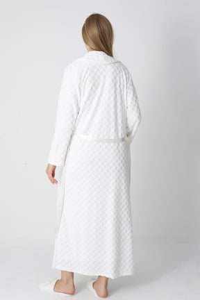 Lace Collar Maternity-Nursing Nightgown & Square Jacquard Robe Set Ecru - 2313
