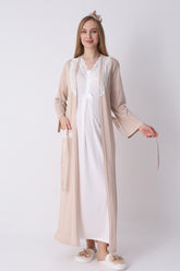 Lace Collar Maternity-Nursing Nightgown & Robe Set Mink - 2316