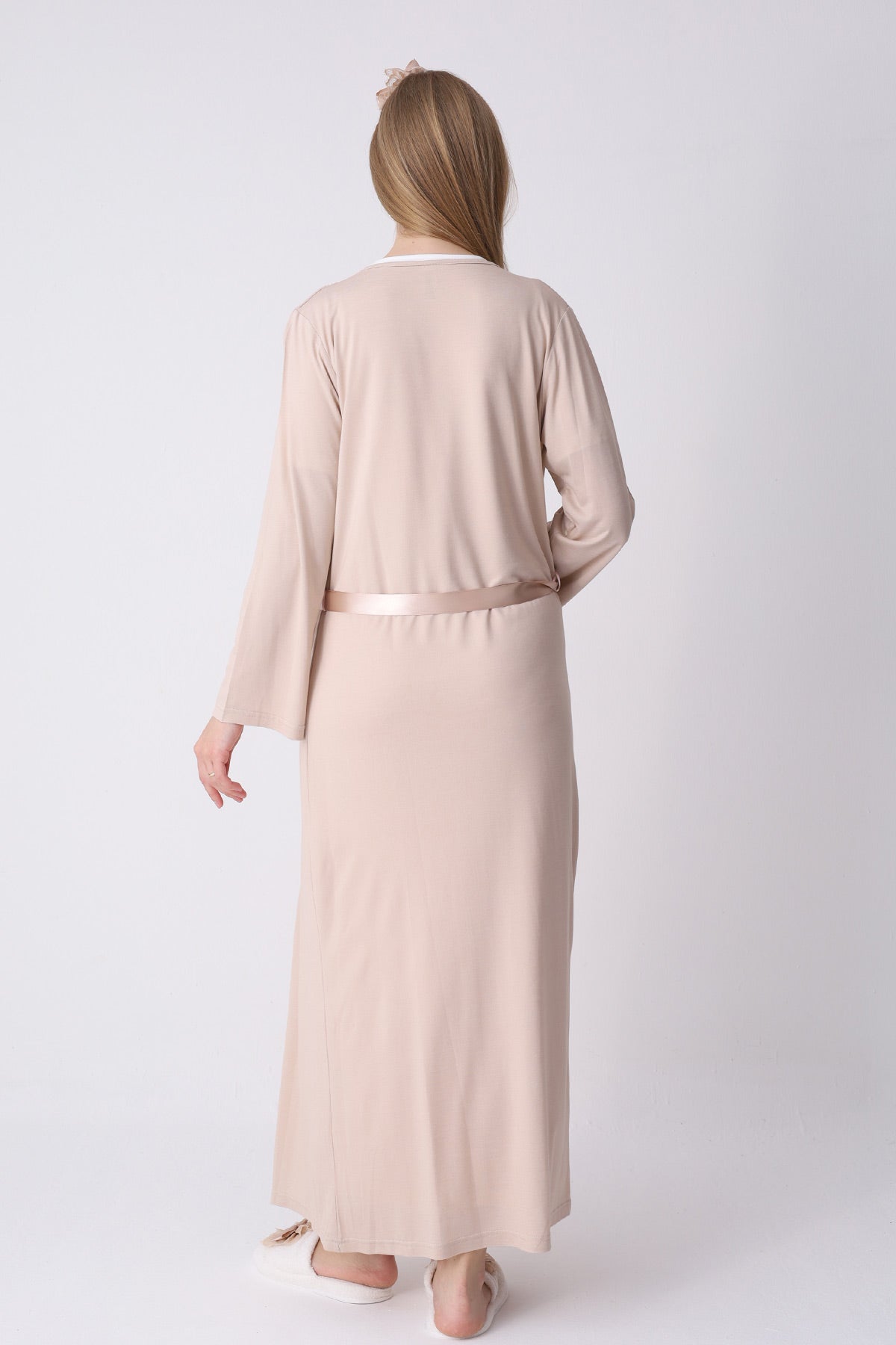 Lace Collar Maternity-Nursing Nightgown & Robe Set Mink - 2316