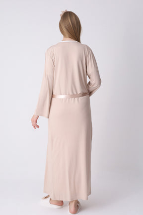 Lace Collar Maternity-Nursing Nightgown & Robe Set Mink - 2316