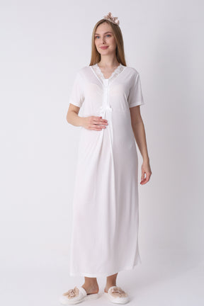 Lace Collar Maternity-Nursing Nightgown & Robe Set Mink - 2316