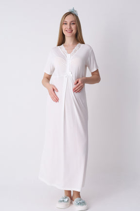 Lace Collar Maternity-Nursing Nightgown & Robe Set Mint - 2316