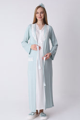Lace Collar Maternity-Nursing Nightgown & Robe Set Mint - 2316