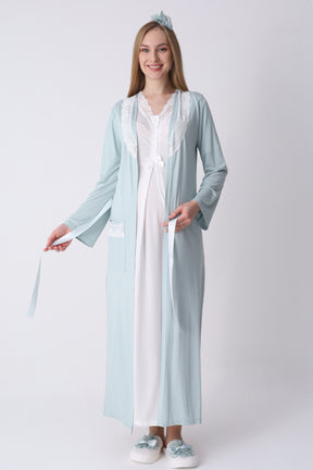 Lace Collar Maternity-Nursing Nightgown & Robe Set Mint - 2316