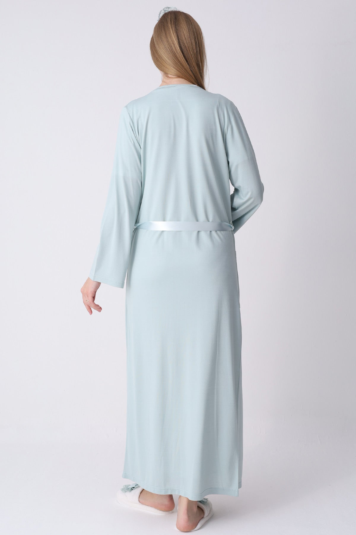 Lace Collar Maternity-Nursing Nightgown & Robe Set Mint - 2316