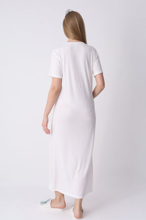 Lace Collar Maternity-Nursing Nightgown & Robe Set Mink - 2316