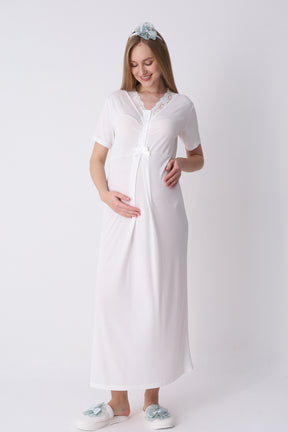 Lace Collar Maternity-Nursing Nightgown & Robe Set Mint - 2316