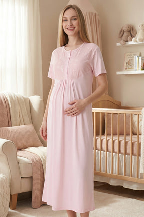 Lacy Maternity-Nursing Nightgown & Textured Robe Set Salmon - 2318