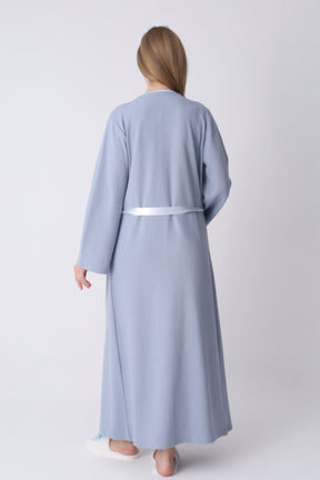 Lacy Maternity-Nursing Nightgown & Textured Robe Set Blue - 2318