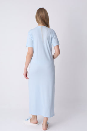 Lacy Maternity-Nursing Nightgown & Textured Robe Set Blue - 2318