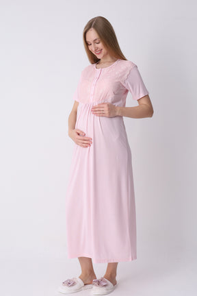 Lacy Maternity-Nursing Nightgown & Textured Robe Set Salmon - 2318
