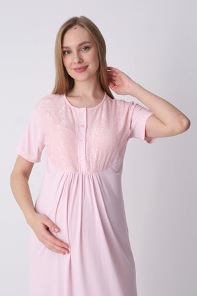 Lacy Maternity-Nursing Nightgown & Textured Robe Set Salmon - 2318