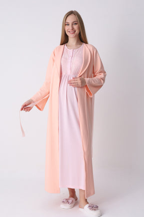 Lacy Maternity-Nursing Nightgown & Textured Robe Set Salmon - 2318