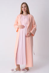Lacy Maternity-Nursing Nightgown & Textured Robe Set Salmon - 2318