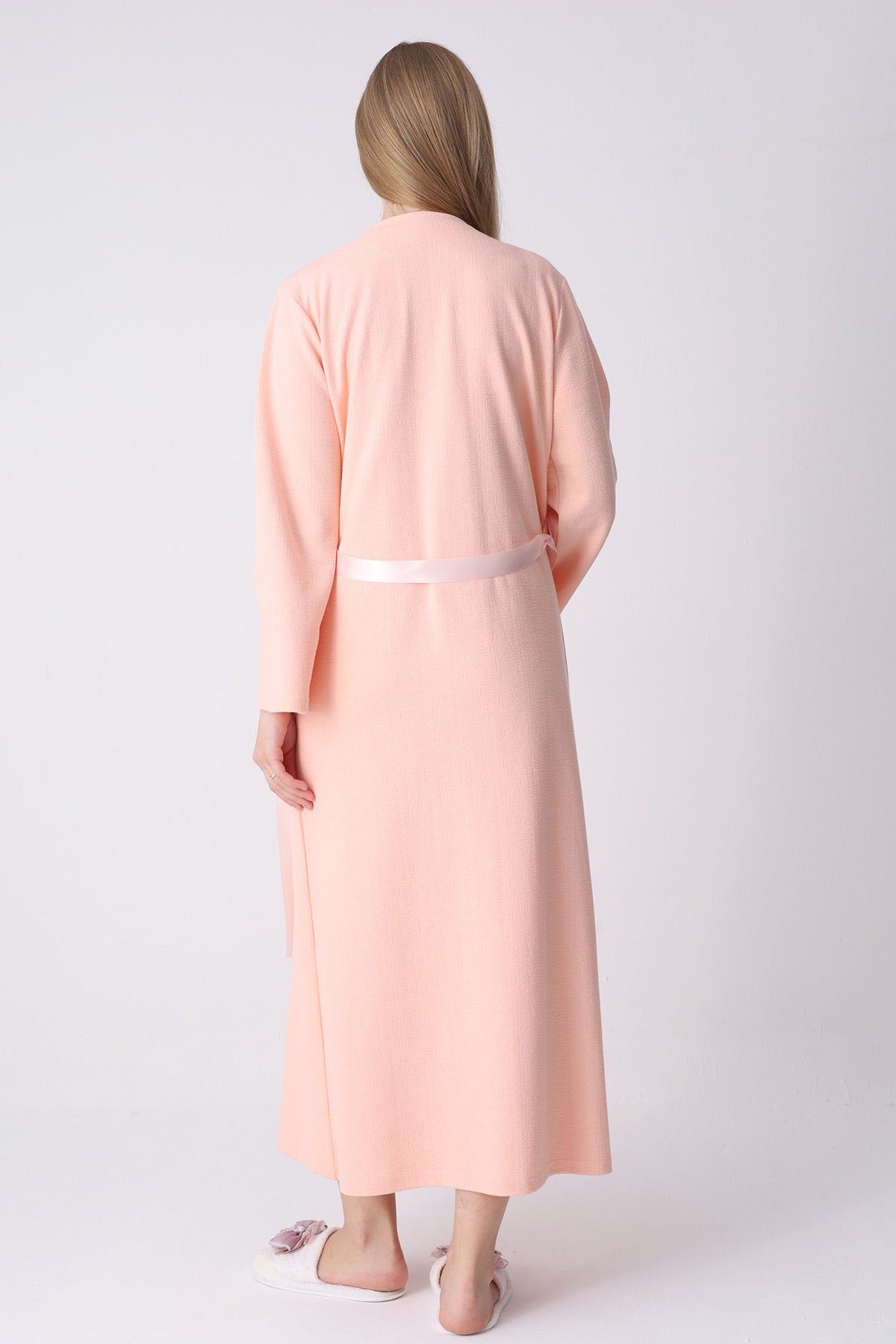 Lacy Maternity-Nursing Nightgown & Textured Robe Set Salmon - 2318