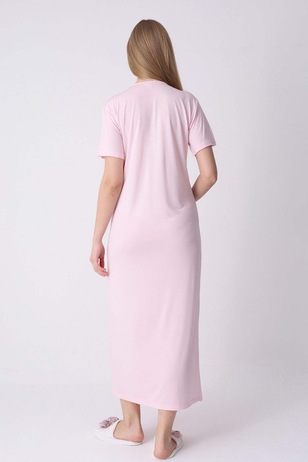 Lacy Maternity-Nursing Nightgown & Textured Robe Set Salmon - 2318