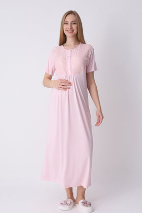 Lacy Maternity-Nursing Nightgown & Textured Robe Set Salmon - 2318