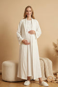 Guipure Collar Maternity-Nursing Nightgown & Ribbed Robe Set Ecru - 2320