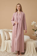Guipure Collar Maternity Feeding-Friendly Nightgown & Ribbed Robe Set Powder - Z2320