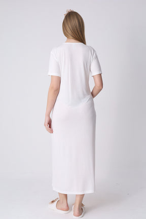 Guipure Maternity-Nursing Nightgown & Patterned Robe Set Ecru/Green - 2321