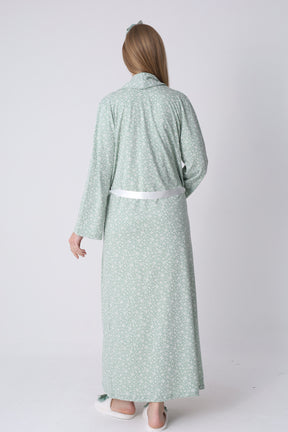 Guipure Maternity-Nursing Nightgown & Patterned Robe Set Ecru/Green - 2321