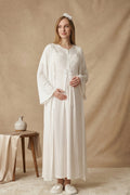 Floral Lace Collar Maternity-Nursing Nightgown & Robe Set Ecru - 2324