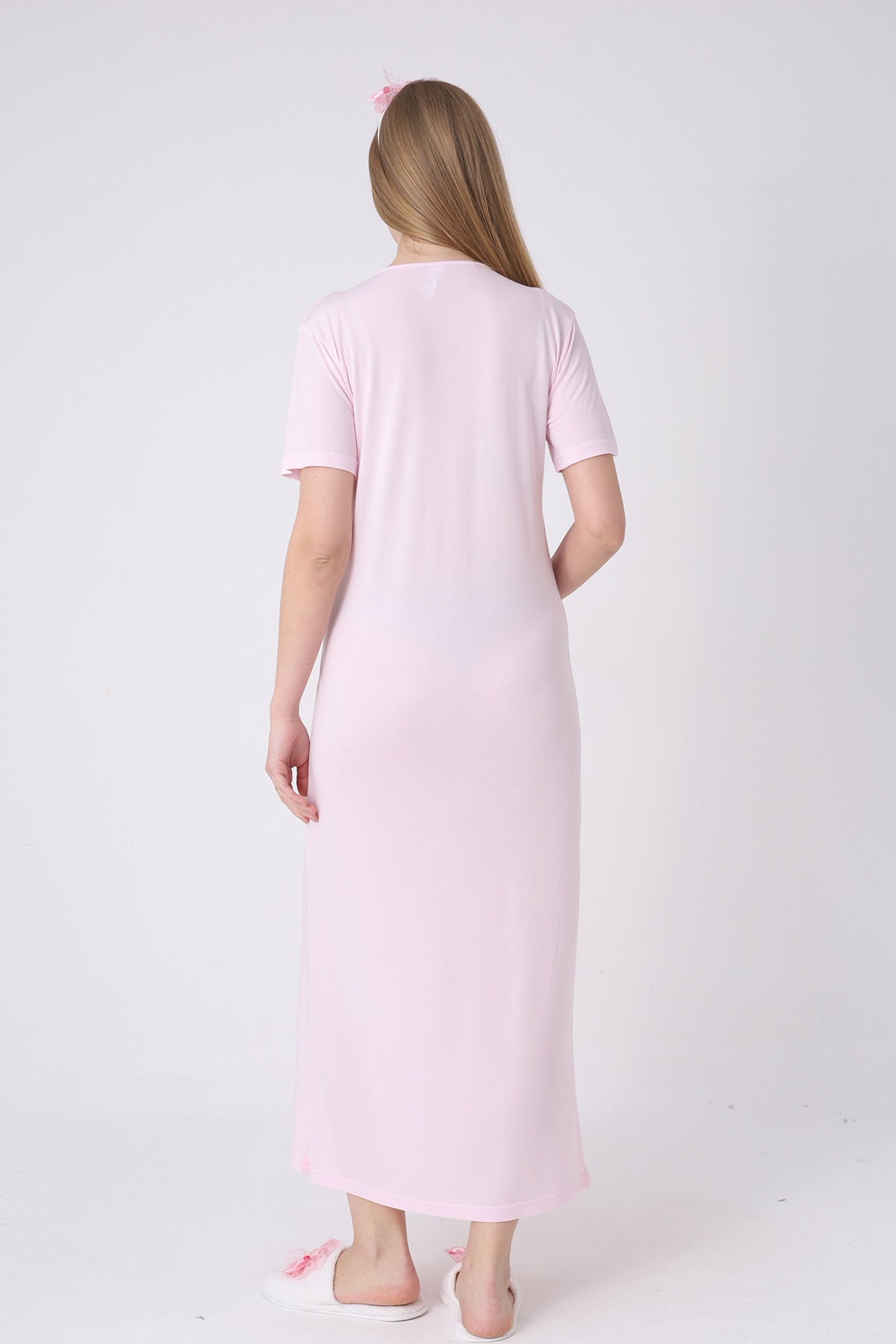 Floral Lace Collar Maternity-Nursing Nightgown & Robe Set Pink - 2324