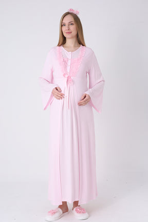 Floral Lace Collar Maternity-Nursing Nightgown & Robe Set Pink - 2324