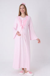Floral Lace Collar Maternity-Nursing Nightgown & Robe Set Pink - 2324
