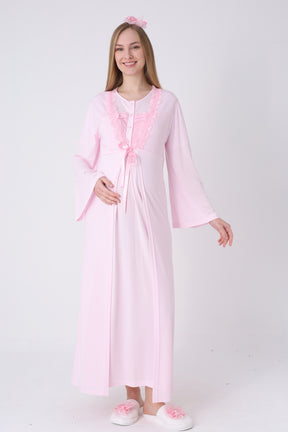 Floral Lace Collar Maternity-Nursing Nightgown & Robe Set Pink - 2324