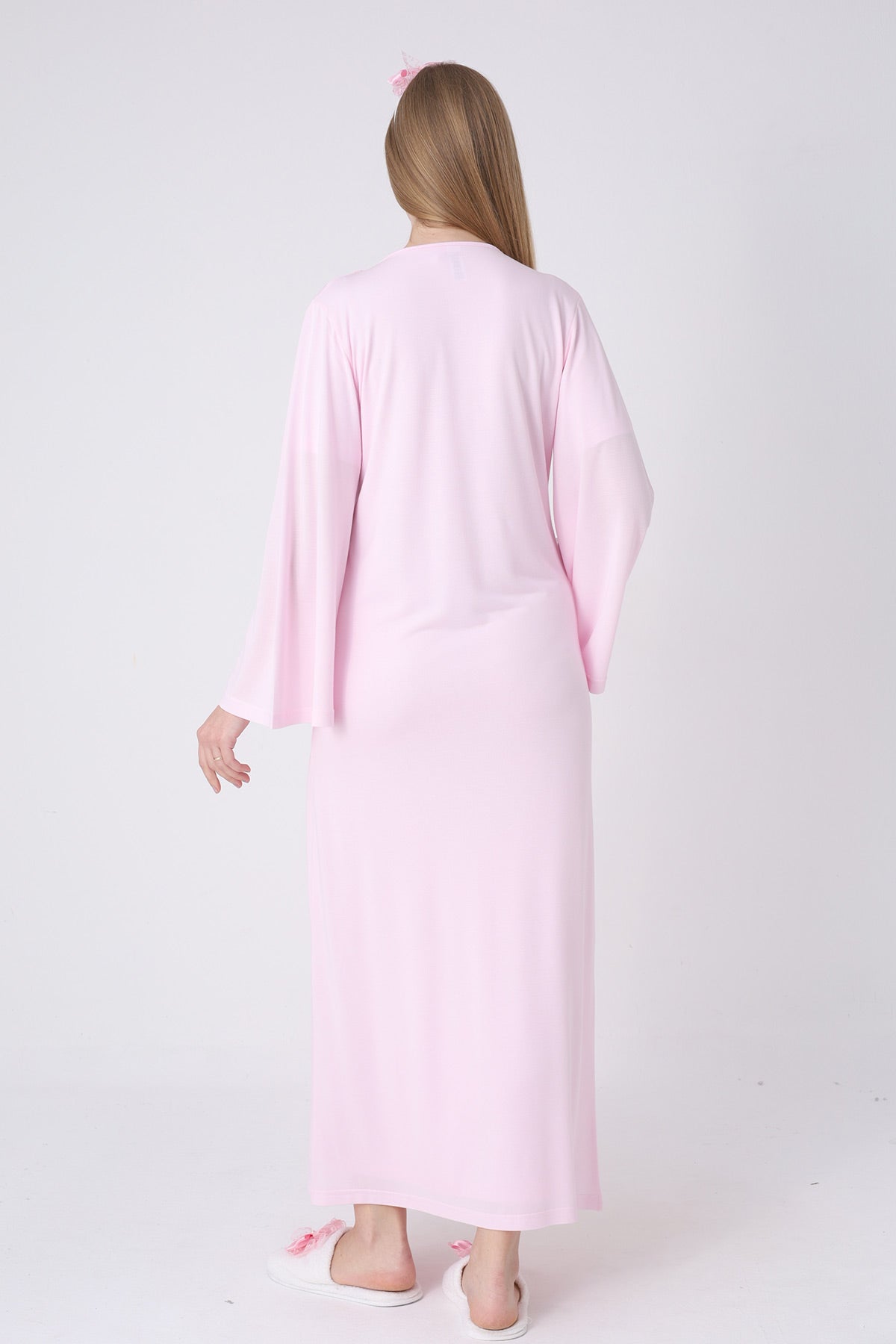 Floral Lace Collar Maternity-Nursing Nightgown & Robe Set Pink - 2324