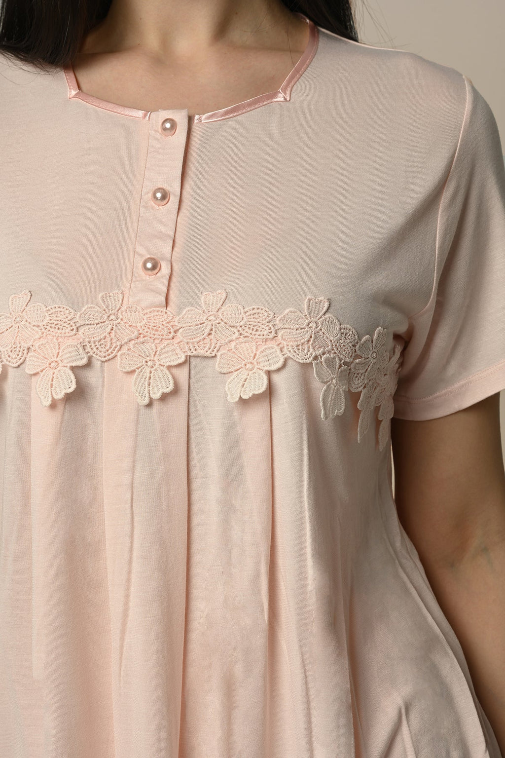 Lace Embossed Maternity Feeding-Friendly Pajama Set - N23255