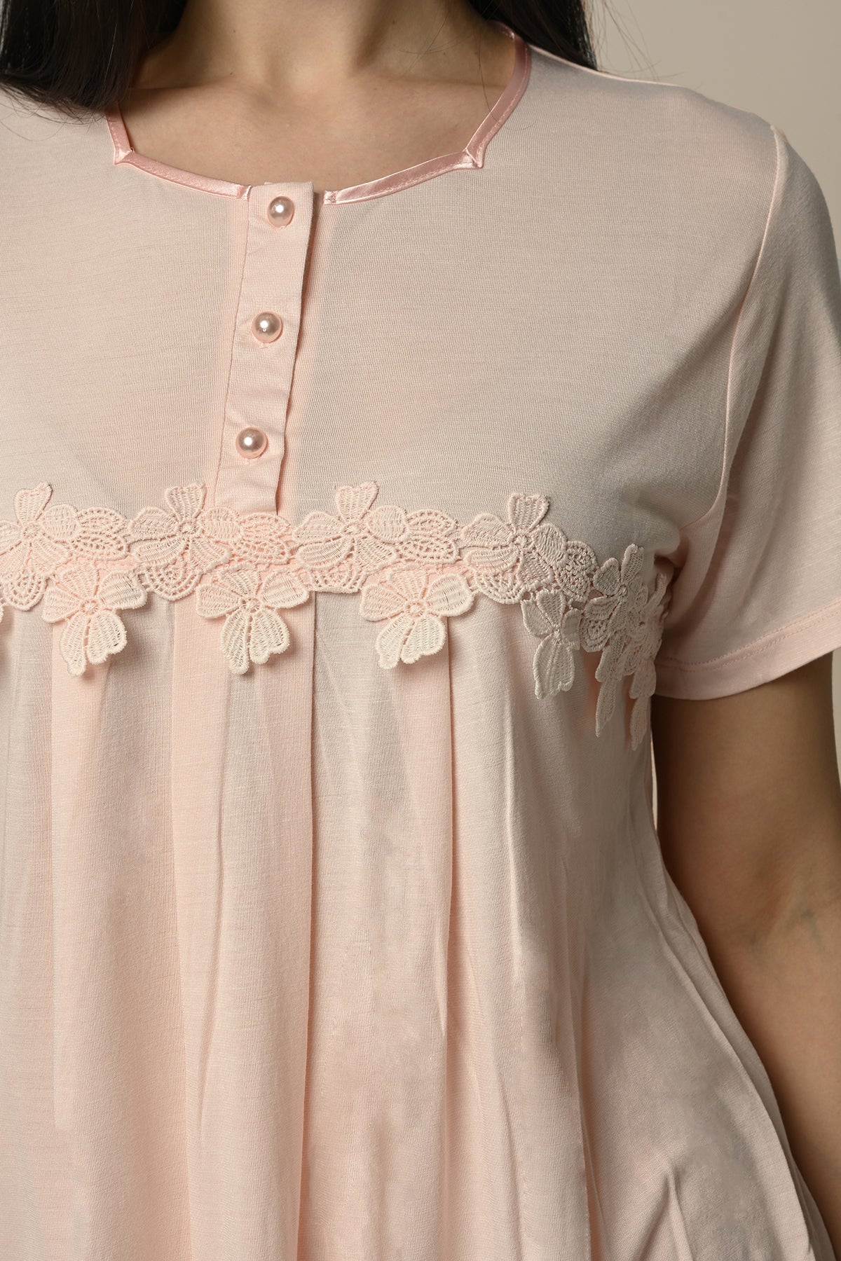 Lace Embossed Maternity Feeding-Friendly Pajama Set - N23255